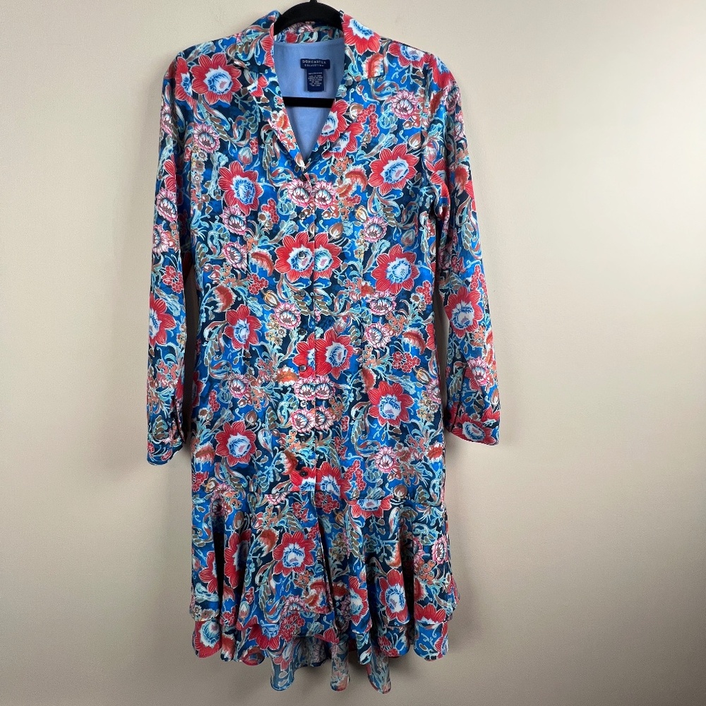 Doncaster Collection Long Sleeve Floral Blue Multicolor Women’s Dress NWT 04P